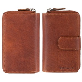 ROYALZ 'Dominica' Vintage Leather Women's Purse Large Multiple Compartments 18 Card Slots RFID Blocker Wallet Many Compartments XXL, Texas brown, Vintage