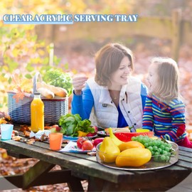 Menkxi 2 Pcs 12 Inch Acrylic Round Tray with Handles Sturdy Clear Round Serving Tray Decorative Circle Tray for Kitchen Bathroom Vanity Coffee Table Ottoman Food Tea Snacks