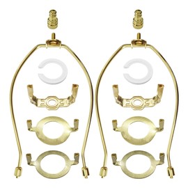bociloy 2 Sets 9 Inch Lamp Shade Harp Holder Kit, Lamp Harp Frame with Finials, 3/8 Standard Saddle E14 E26 E27 Light Base UNO Fitter Adapter (Gold)