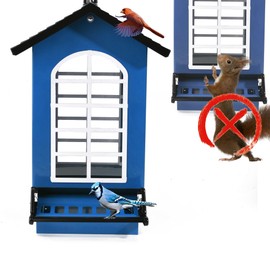 Bird Feeder Squirrel Proof Metal Hanging for Outdoor Wild Bird Seed, 5LBS with Bilateral Weight-Activated Perches, Heavy Duty Bird Feeders for Outside Wild Bird - Blue