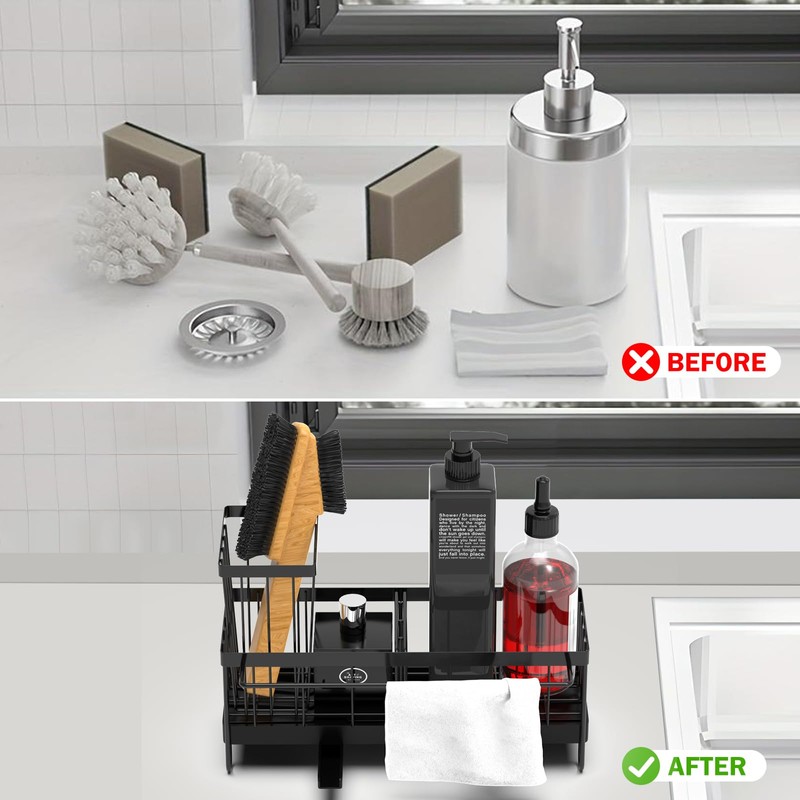 Woobroo Caddy Kitchen Organiser Sink Tidy with Detachable Drainage, carbon