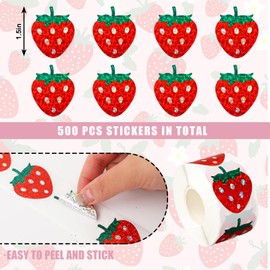 FYSUIMU 500Pcs Laser Strawberry Sticker Holographic Fruit Paper Decal Sparkly Red Sticker Label for Party Envelope Scrapbook DIY Supplies,1.5 in