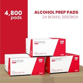 Estuche a granel: 200 piezas/caja - 24 cajas - BH Supplies - Almohadillas de preparación de alcohol - 70% isopropílico (total de 4800 piezas)