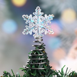 Lenwen Mini Snowflake Tree Topper Christmas Miniature Tree Topper Acrylic Small Snowflake Treetop Decoration Xmas Treetop Ornaments for Winter Holiday Party Decor(White,Opalescent)