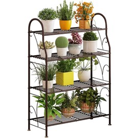 INGIORDAR 4-Tier Metal Corner Plant Stand with Racks - Indoor & Outdoor Flower Organizer for Living Room, Balcony, Garden & Garage | Heavy Duty & Space-Saving Design - Color: Bronze