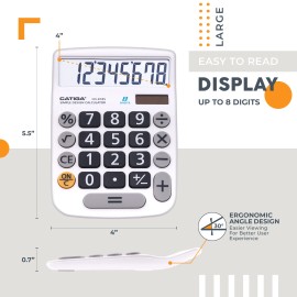 CATIGA Portable Basic Calculator - For School, Home, or Office Use, 8 Digit LCD - White