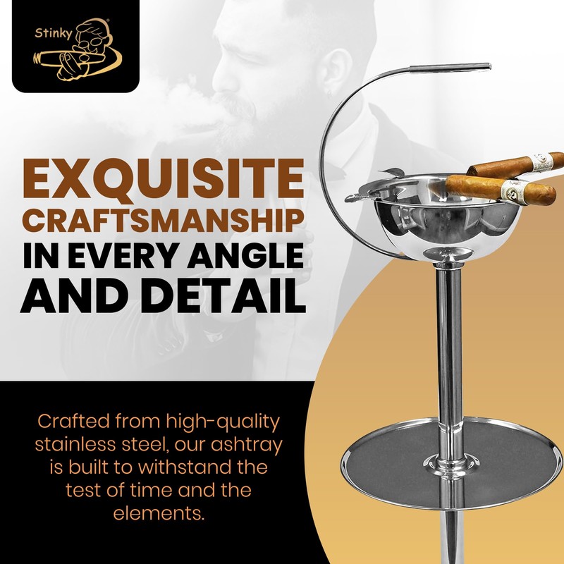 Stinky Cigar Silver Floor Standing Cigar Ashtray with Windproof Design,