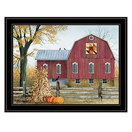 Trendy Decor4U Autumn Leaf Quilt Block Barn by Billy Jacobs Printed Wall Art, 27 Inch x 21 Inch, Black Frame