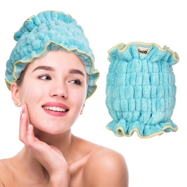LINDO Hair Crown - Fast-Drying Hair Towel, Absorbs Water 3X Faster, Ultra Soft Microfiber, One Size Fits Most (Mint)