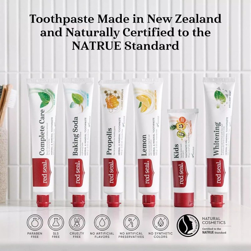 Red Seal Propolis Herbal Toothpaste - Fluoride Free, Organic, Vegan