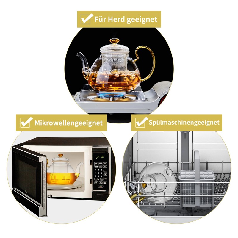Large Capacity Glass Teapot with Removable Infuser, Stovetop Safe, Thickened
