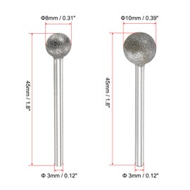 uxcell Diamond Grinding Bit Set 8mm 10mm Dia Head Ball Shaped 3mm Shank for Carving, Engraving, Polishing