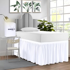 SGI bedding Dorm Bed Skirt Twin XL 60 Inch Drop Length - White, Ruffled Pattern College Dorm Room Bed Skirts - Split Corner, Easy Care, Wrinkle Free 1800 Series Microfiber Bed Skirt