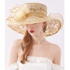 ELLYDOOR Organza Church Derby Hat Women Sparkling Leaf Wide Brim