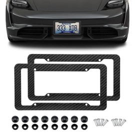 HHZL 2 Pieces Carbon Fiber License Plate Frame Car Decor Accessories, License Plate Cover License Board Frame Universal Car Necessities with Fasteners License Board Protector (Black)