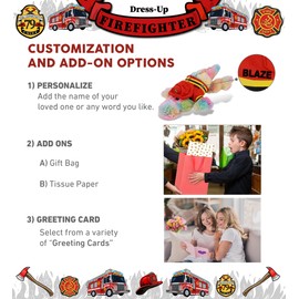 DolliBu Rainbow Alligator Firefighter Stuffed Animal with Name Personalization - Super Soft Gator with Red Fireman Costume Outfit and Fireman Hat, Fire Fighter Doll Plush Toy for Kids - 12 Inch