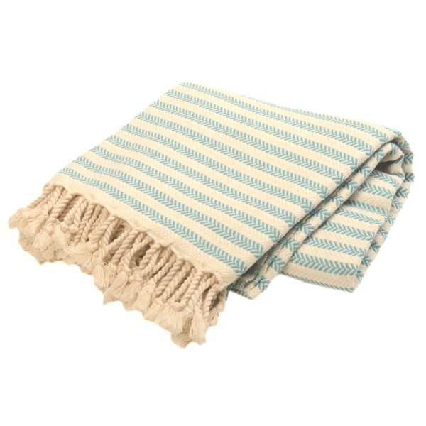 Natural-Soft Striped Hammam Towel, Sauna Towel for Men and Women, Bath Towel, Sauna Towel, Peshtemal, 100% Cotton, Lightweight and Absorbent, Oriental Bath Towel, 100 x 180 cm (Turquoise)