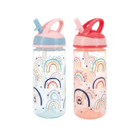 Nuby Super Flip Water Bottle-No Spill Active Toddler Sippy Cup|540ml/19oz |Carry Handle|Freeflow|Dishwasher, Steriliser Safe|Suitable Beaker for 18 Months Plus (Rainbows, Pack of 2)