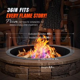 INNOSTAGE 36 Inch Fire Pit Ring (40 Inch Outer), Heavy Duty Steel Fire Ring for Outside, Large Round Fire Pit Insert, DIY Camping Fire Ring, Above or In-Ground, Black Carbon for Backyard Patio Bonfire