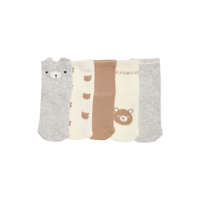 Vertbaudet Pack of 5 Baby Socks Bear, white, 23 -