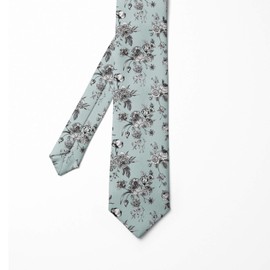 Ambesonne Vintage Botany Men's Tie, Monochrome Floral Bouquet Sketch Muted Tone Background, 3.7", Seafoam Grey
