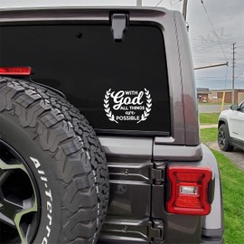 MAZ DISTRIBUTIONS – with GOD All Things are Possible Sticker – Vinyl Decal for Laptop–Removable Waterproof Sticker for Door – Indoor & Outdoor for Wall – Easy use for Car, SUV & Van – White – MAZ 380