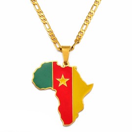 Hafrita Men Afria Necklace 18K Gold Plated Stainless Steel Continent Map Pendant Necklace (45cm/17.7in, Cameroon)