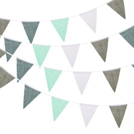 sourcing map 10M Pennant Banner, 36 PCS Triangle Flags Fabric Bunting Banner for Birthday Wedding Garden Outdoor Party Decorations(Mint Green White Green Dark Green)