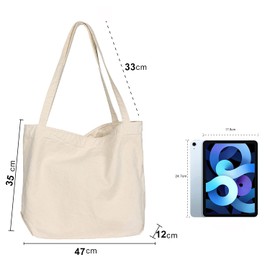 Etercycle Women's Canvas Tote Bag, Casual Shoulder Bags Big Capacity Hobo Bags with Interior Pocket for School Shopping Work Travel (White)