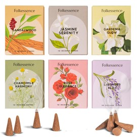Folkulture Incense Cones Scented | Set of 6 (60 Cones) with Insense Cones Pack | Rose, Chamomile, Jasmine, Lavender, Sandalwood Inscents for Gifts for Her | Incense Cone Variety Pack