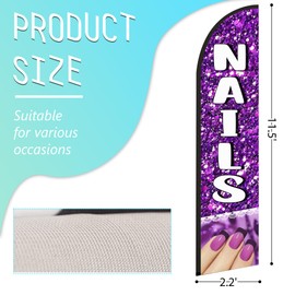 Nails Salon Feather Flag, 11FT Polyester Swooper Flags for Storefronts, Retailers, Shops, Events and Fairs