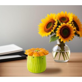 GABROC Sunflower Baking Soda Holder For Fridge Ceramic Baking Soda Container Green Jar With Yellow Sunflower Shape Lid For Hold Baking Soda For Eliminating Refrigerator Odor