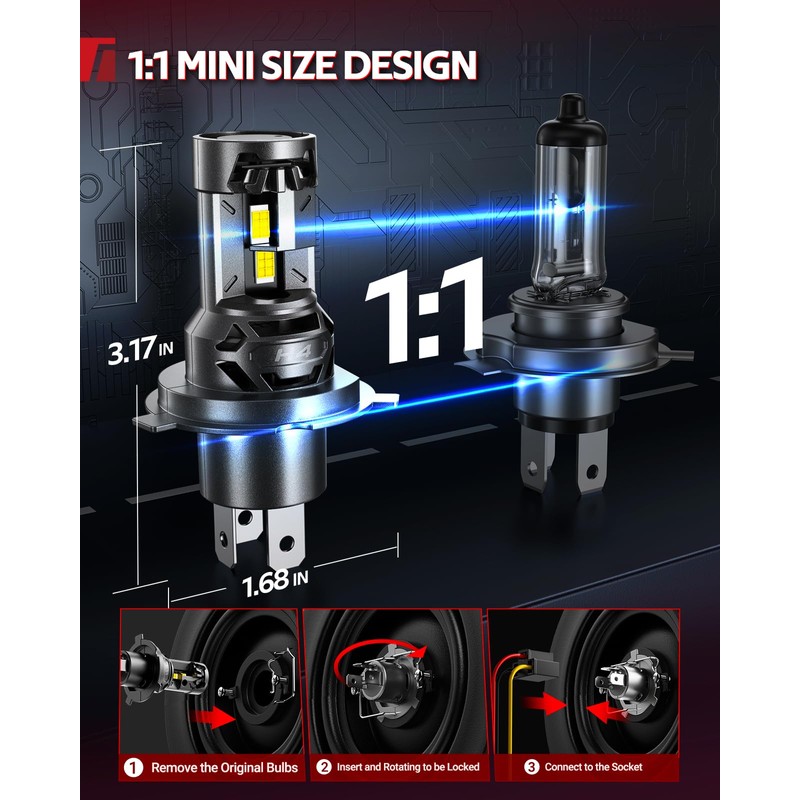 Torchbeam 2026 H4 75000LM LED Upgrade Bulb Bulbs, 6500K Cool