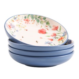 Bico Summer Provence Ceramic 35oz Dinner Bowls, Set of 4, for Pasta, Salad, Cereal, Soup & Microwave & Dishwasher Safe