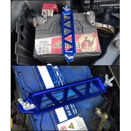 AOCISKA Battery Hold Down Bracket, Universal Crossbar Car Battery Holder Kit with 10in J Bolts,Car Battery Lock Down Sets,Aluminum Alloy Battery Tie Down Mount Bracket,Hold Lock Accessories (Blue)