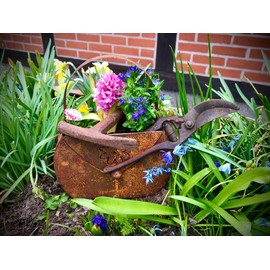 Bornhöft Bag with flower for planting, lantern, flower bed decoration, metal rust garden decoration, patina rusty decoration for the garden, 17 cm x 22 cm
