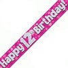 9ft Banner Happy 12th Birthday Pink Holographic