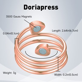 DORIAPRESS Love Heart Shape Design Magnetic Rings, Magnet Slimming Rings, Lymphatic Drainage Therapeutic Magnetic Ring for Women Adjustable Size (Rose Gold)