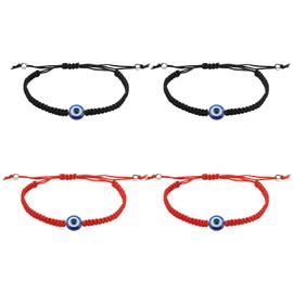 KINBOM 4 Pcs Evil Eye Bracelet Adjustable Lucky Black and Red String for Best Friend Women Men Gift with Best Wishes