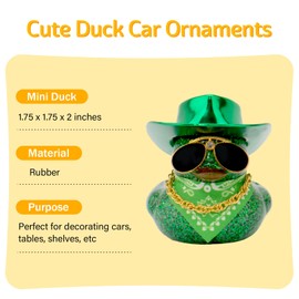 wonuu Car Decorations Scarf Cowboy Rubber Ducks, Dashboard Rubber Ducky for Car Ornament Cute Duck with Cowboy Hat, Glasses, Scarf, Necklace (Green)