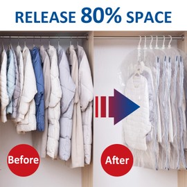 Hanging Vacuum Storage Bags, 6 Pack Hanging Storage Bags for Clothes With Electric Pump, Vacuum Sealed for Suits, Dress, Jackets (6 Short)