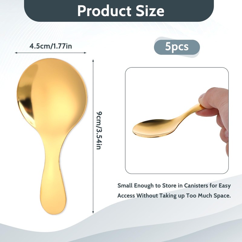 5 PCS Short Handle Spoons Gold Mini Scoops Stainless Spoons