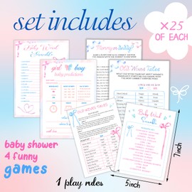 Kihraw Baby Gender Reveal Games for Guests - 4 Funny Baby Shower Games, Boy Or Girl Gender Reveal Prediction Cards, Old Wives Tales，50 Double-Sided Cards & 1 Play Rules