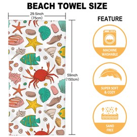 SAYOUZ Microfiber Beach Towel, Exotic Shell Starfish and Stone Beach Towels for Women Men, Extra Large 29.5” X 59”, Quick Drying Lightweight Sand Free Bath Swim Towel