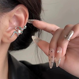 Inlibran Boho Snake Pearl Ear Cuff Earrings Silver Spirit Serpent Wrap Hoop Vintage Animal Cuff On No Piercing Clip Jewelry for Women