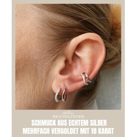 Brandlinger ® 925 silver hoop earrings gold curved. Jewellery women's gold-plated with 18 carat (silver and gold) for women and girls. Diameter of the hoop earrings 15.4 mm., Sterling Silver, Cubic