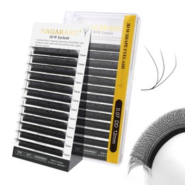 NAGARAKU 3D W Eyelash Extensions, W Shape Eyelash Extension, Self-Fanning Lash, Pre-Fanned Ready-to-Use Fan Weave with Long Handle, Premade Fans Volume Cluster, Matte Black (0.07 mm DD Curl, 12 mm)