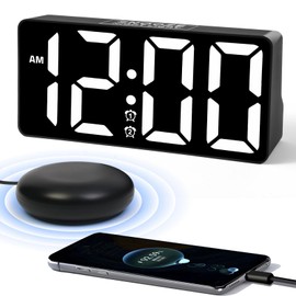 PPLEE Alarm Clock with Bed Shaker & Night Light for Heavy Sleepers-Vibrating Digital Clock with Large Dimmable LED Digits with Dual Alarm & Charging Port Desk Clock for Hearing Impaired Seniors