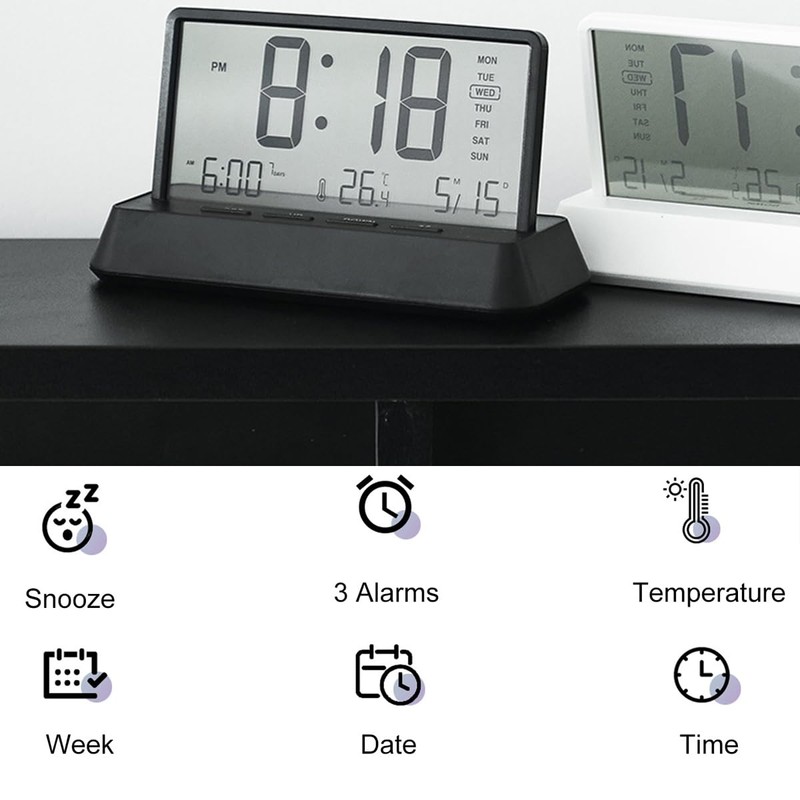Lancoon LCD Digital Alarm Clock with 3 Alarms Transparent Temperature