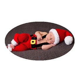 Vedory Newborn Baby Photography Props Baby Handmade Crochet Knitted Santa Claus Outfit Costume Hat Suspender Trousers Set